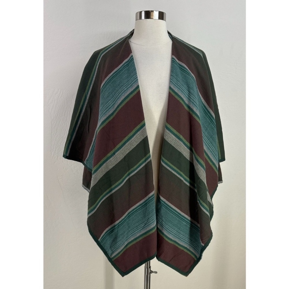 Woolrich Cotton Striped Open Front Poncho Ruana Pemberton Wrap